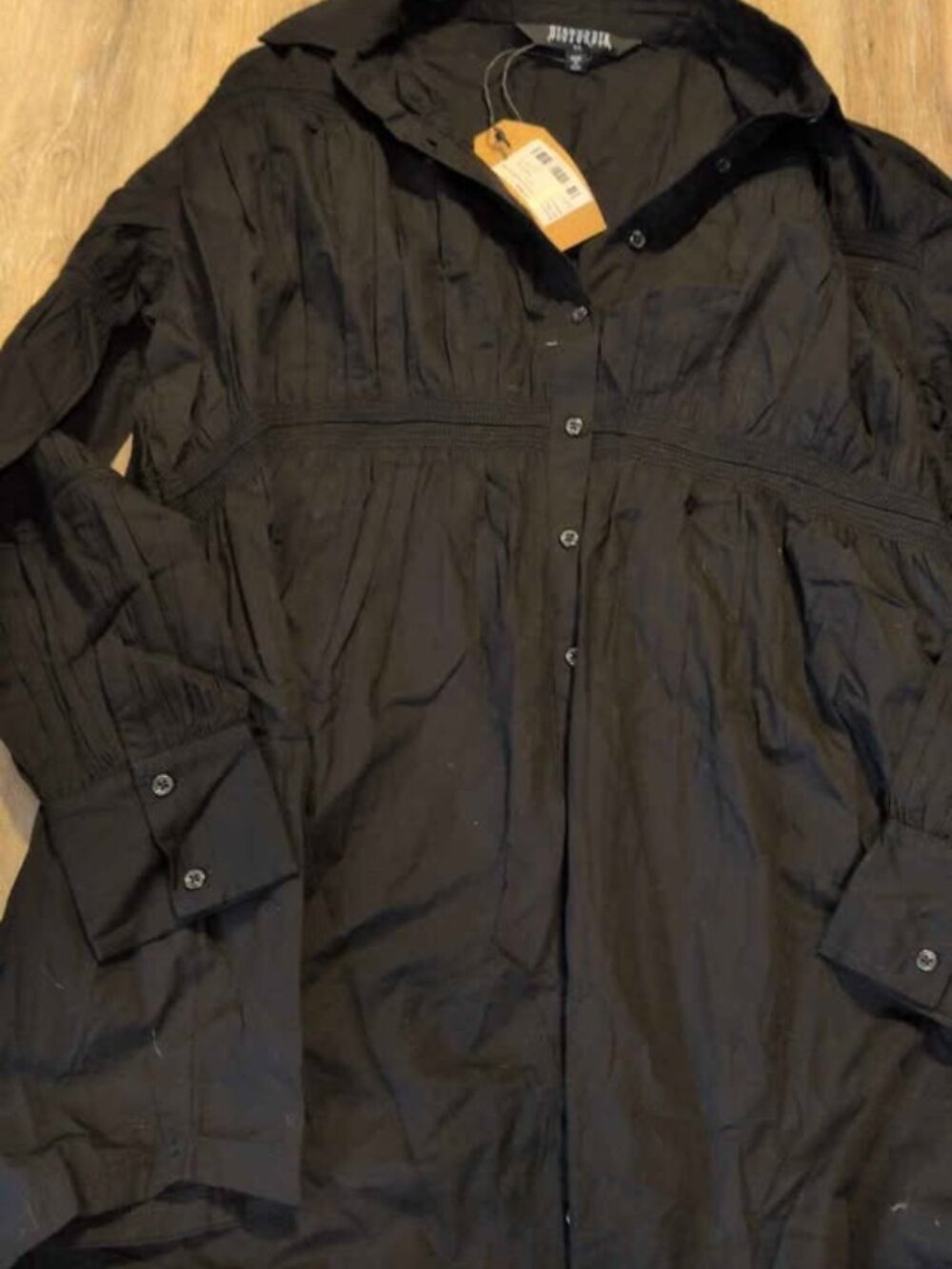 Disturbia Incantation Black Smocked Mini Shirt Dress XL new